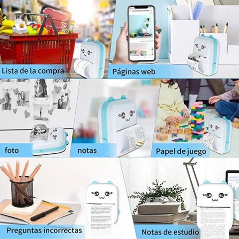 IMPRESORA PORTATIL DE GATITO + 10 ROLLOS